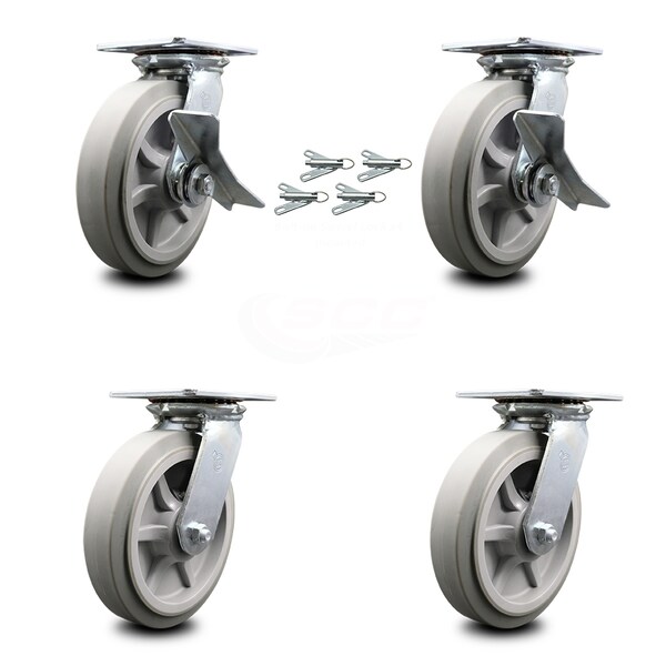 Service Caster 8 Inch Thermoplastic Caster Set with Roller Bearing 4 Swivel Lock and 2 Brake SCC-35S820-TPRRF-SLB-BSL-2-BSL-2 - main